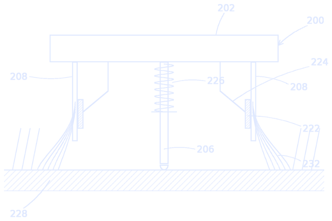 Patent drawing: side section of the fur anchor, combs holding guard hairs while a spring presses the electrode onto the skin
